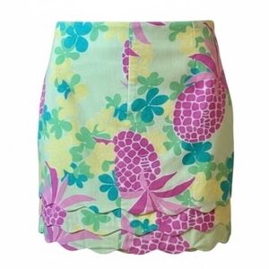 Lilly Pulitzer Pineapple Spring Floral Print Scalloped Hem A-Line Skirt Size 2